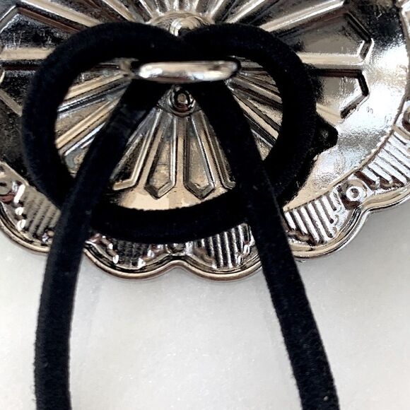 Western Concho Ponytail Holder with Faux Turquoise Sunburst Repoussé Hair Tie - Picture 7 of 9